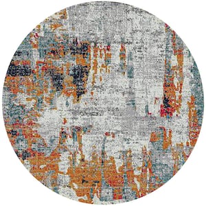 Montana Joanna Orange/Blue 7 ft. 6 in. x 7 ft. 6 in. Modern Abstract Round Area Rug