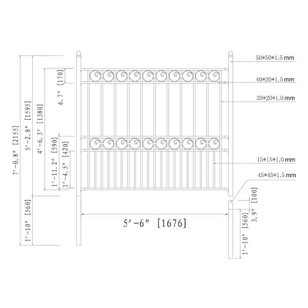 Paris Style 5 ft. x 5.5 ft. Black Iron DIY Fence Panel