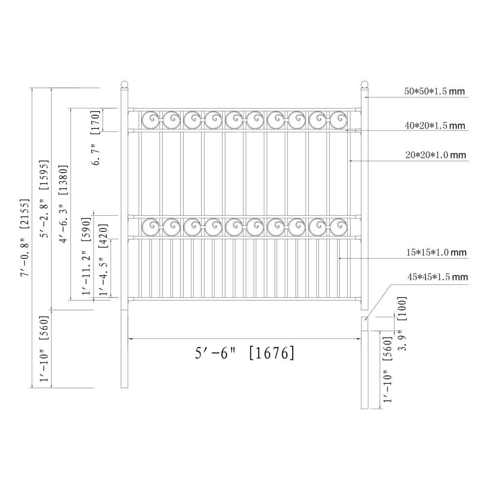 Paris Style 5.5 x 5 ft Black Steel Ornamental Fence