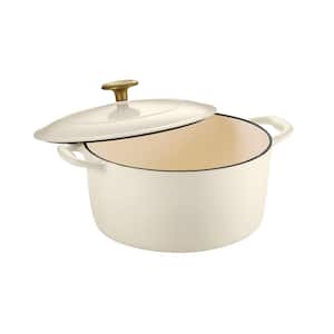 Gourmet 5.5 qt. Round Enameled Cast Iron Dutch Oven in Latte with Lid