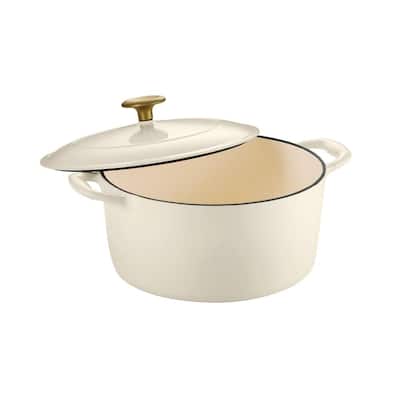 Gourmet 5.5 qt. Round Enameled Cast Iron Dutch Oven in Latte with Lid