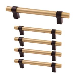 Emery 5 1/16 in. (128mm) Center-to-Center, Satin Gold/Matte Black Bar Pull. 5-Pack