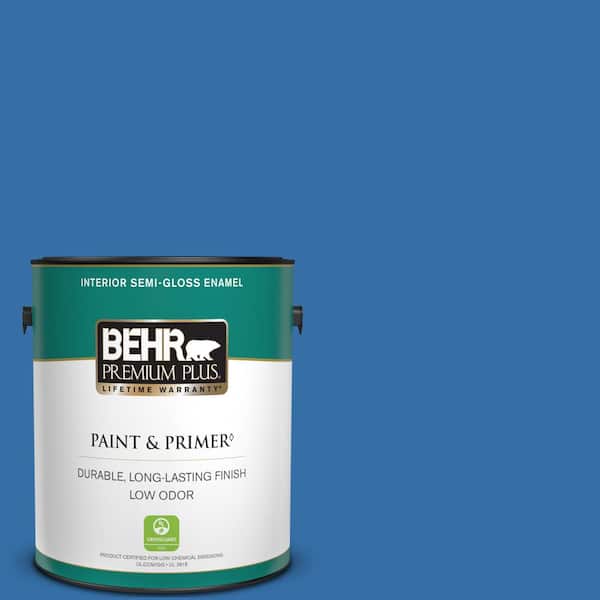 BEHR PREMIUM PLUS 1 gal. #P520-6 Mega Blue Semi-Gloss Enamel Low Odor Interior Paint & Primer