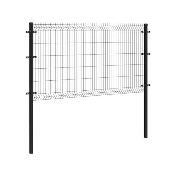 Single-Wire 250 ft. x 4 ft. Steel Flat Top Spaced Black Fence Panel Package with Gate (30-Pack)