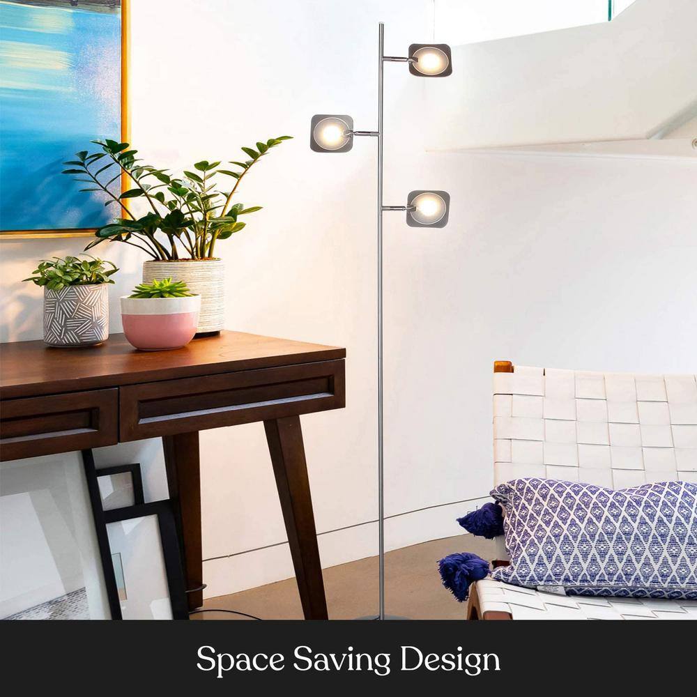 White Adjustable Multi-Head LED Floor Lamp with 3-Way Switch