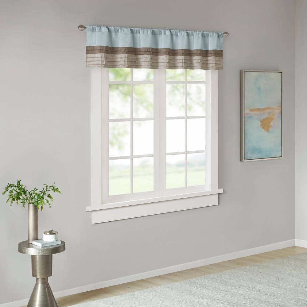 Blue and Tan Polyoni Pintuck Window Valance
