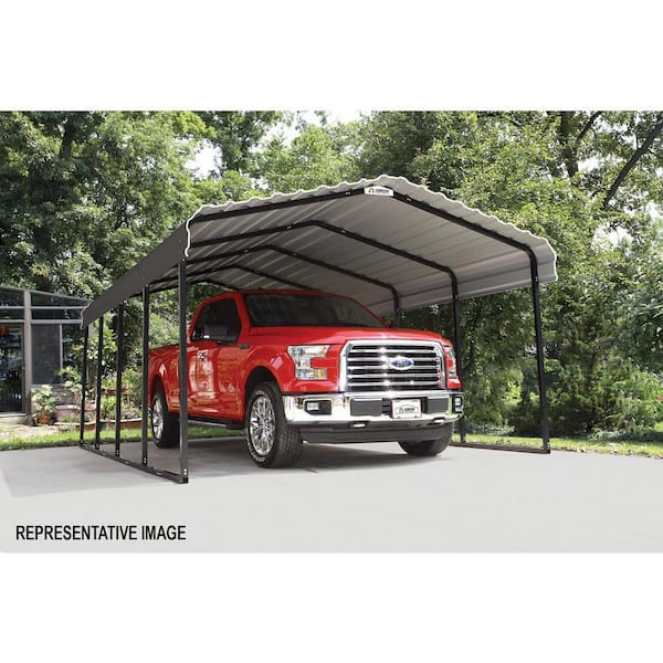 Arrow 12 ft. W x 29 ft. D x 7 ft. H Charcoal Galvanized Steel Carport, Car Canopy and Shelter
