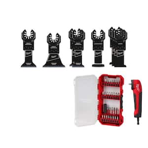 Oscillating Multi-Tool Blade Set with SHOCKWAVE Impact-Duty Drill and Screw Driver Bit Set with Right Angle Adapter