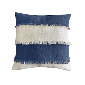 Madi Stripe Cotton Decorative Throw Pillow 18 x 18 in. Navy Blue