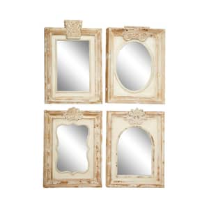 26 in. x 18 in. Carved Acanthus Square Framed Brown Floral Wall Mirror (Set of 4)