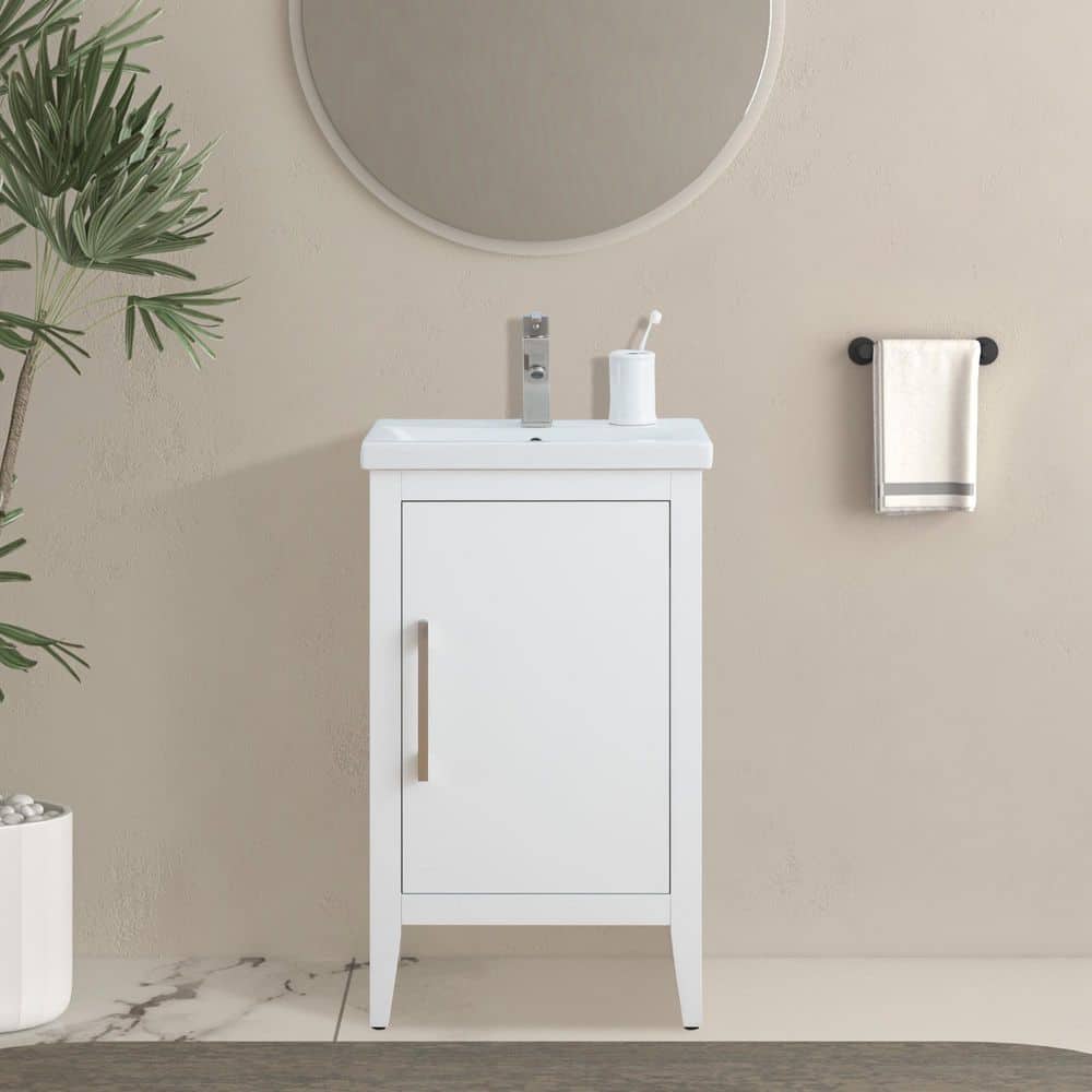 20 in. W x 15.8 in D x 34 in. H Single Sink Bathroom Vanity Cabinet in White with Ceramic Top price history on PriceWatchPro