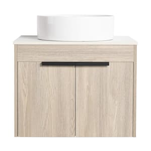Victoria 24 in. W x 19 in. D x 23 in. H Floating Single Sink Bath Vanity with Stone in White and Cabinet in Wood Top