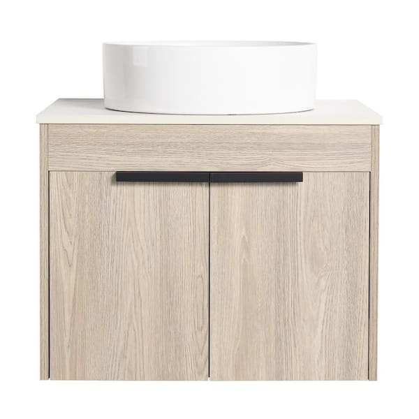 Xspracer Victoria 24 in. W x 19 in. D x 23 in. H Floating Single Sink Bath Vanity with Stone in White and Cabinet in Wood Top