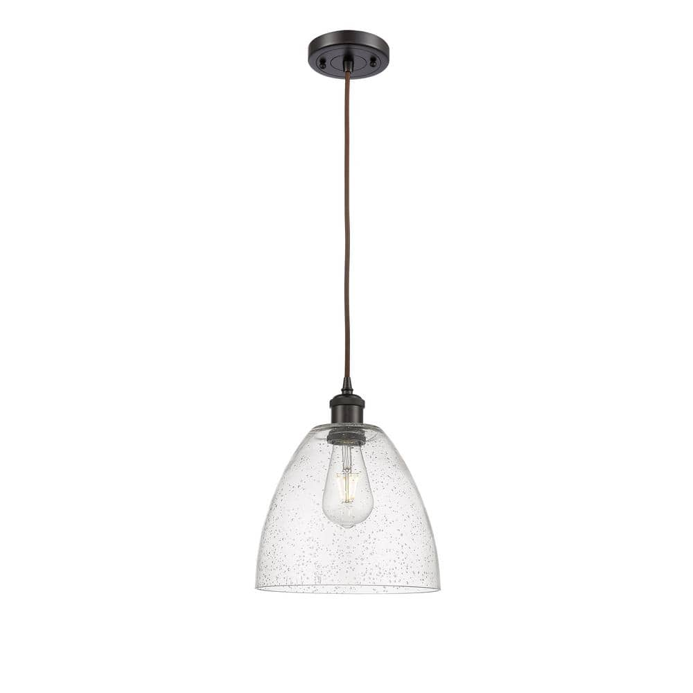 Bristol Glass 1-Light Oil Rubbed Bronze, Seedy Shaded Pendant Light with Seedy Glass Shade -  Innovations, 516-1P-OB-GBD-94