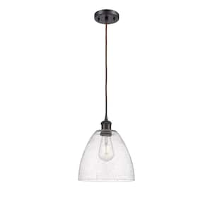 Bristol Glass 1-Light Oil Rubbed Bronze, Seedy Shaded Pendant Light with Seedy Glass Shade