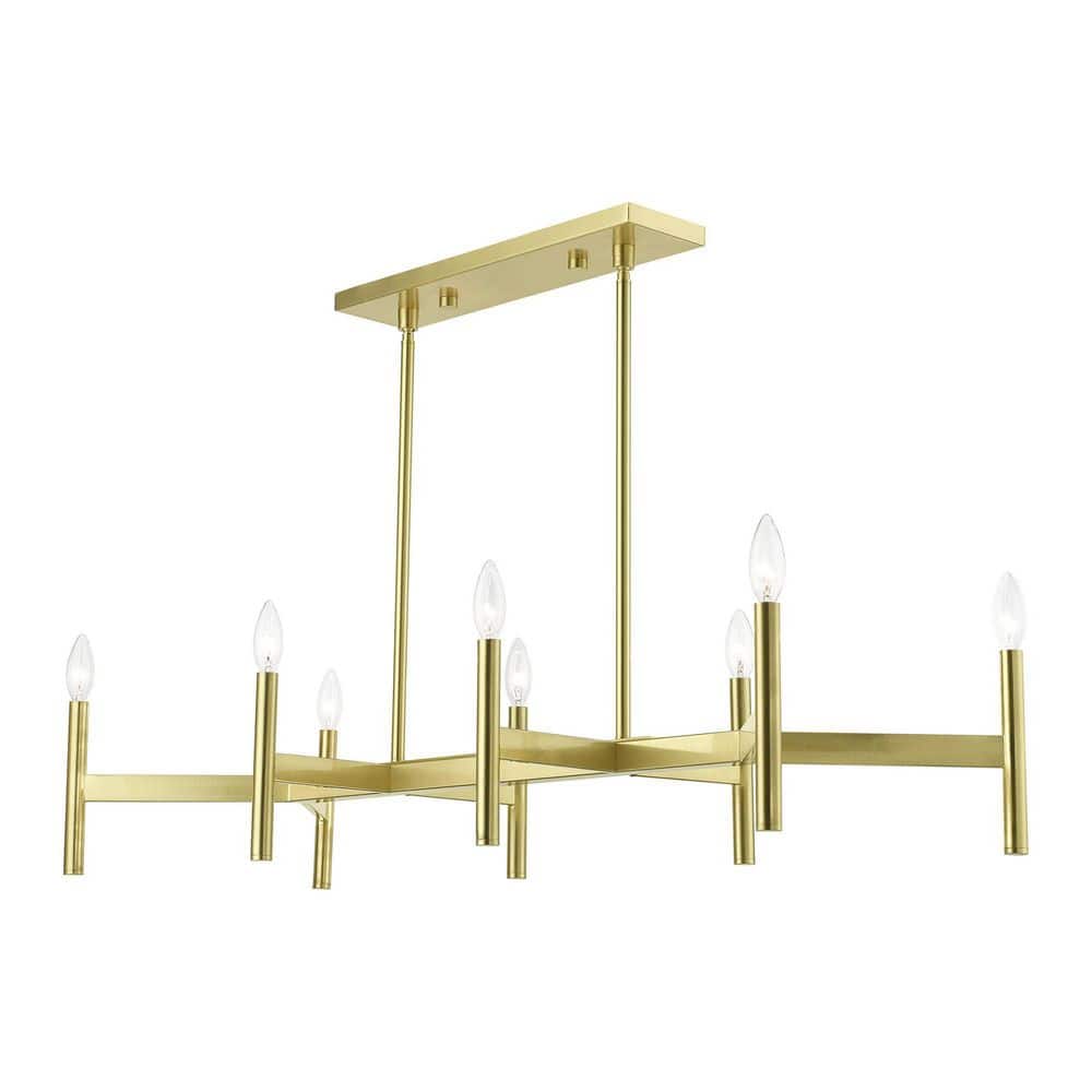 Copenhagen 8-Light Satin Brass Mid-Century Modern Linear Chandelier