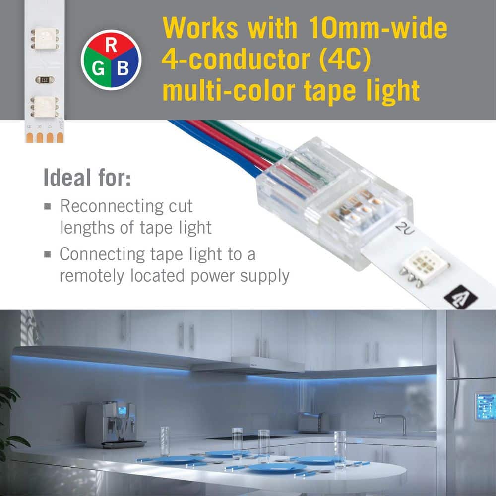 Clear 4-Pin RGB LED Tape Light Connectors, 6-Pack