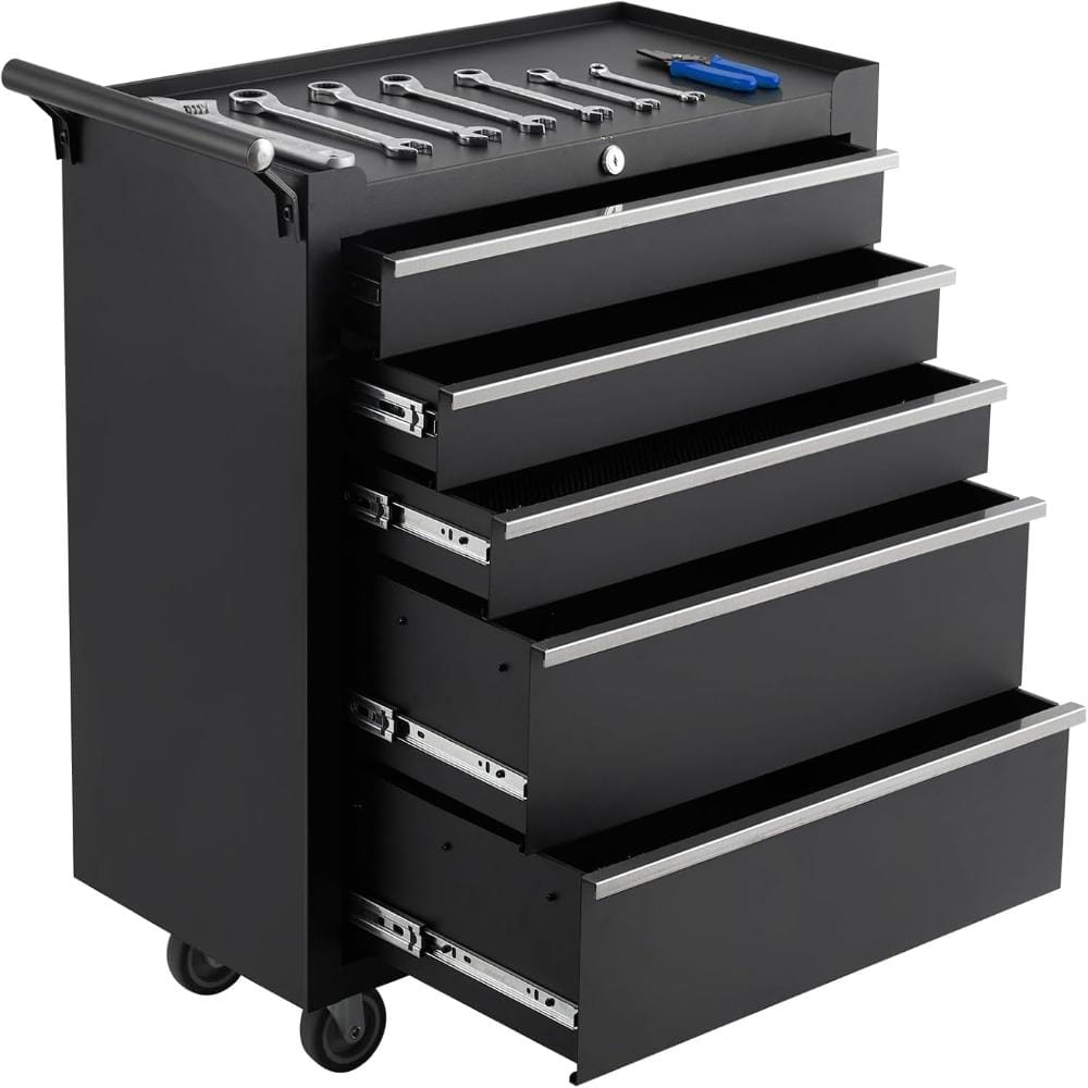 Black 5 Drawers Tool Chest Tool Storage Cabinet with Wheels and Lock, Portable Tool Cart Organizer for Garage Workshop price history on PriceWatchPro
