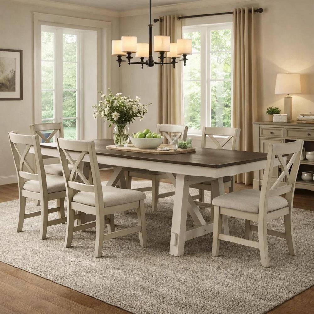 Riby White and Gray Wood 94 in. Double Pedestal Base Dining Table Seats 6 price history on PriceWatchPro
