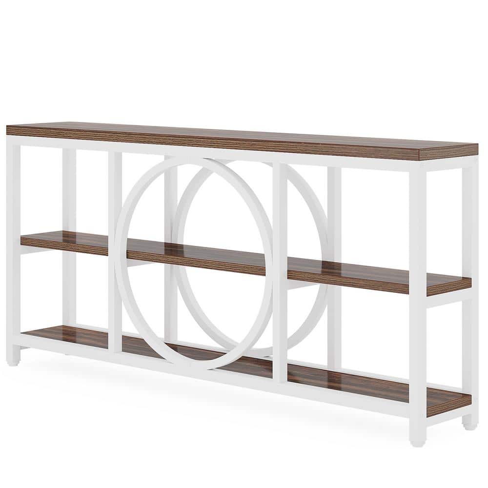 BYBLIGHT Turrella 70.9 in. Brown Rectangle Wood Console Table, Extra ...