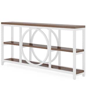 Turrella 70.9 in. Brown Rectangle Wood Console Table, Extra Long Sofa Table with 3-Tiers Shelves and White Metal Frame