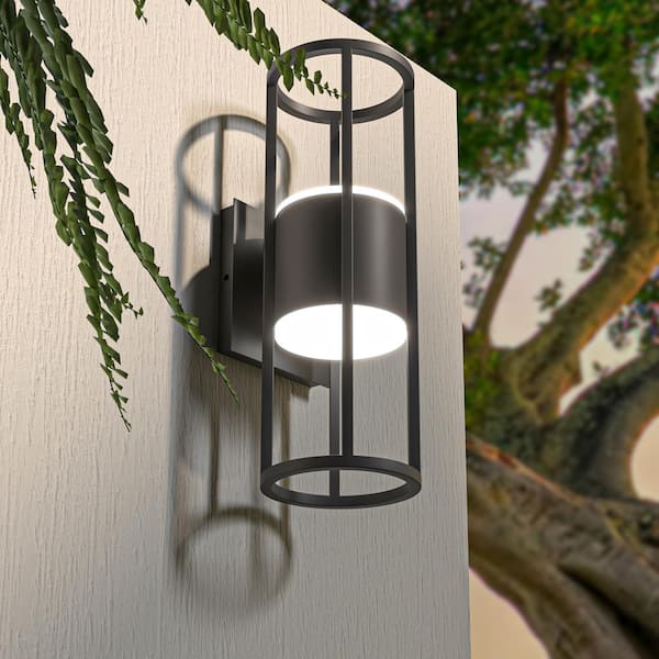 Decorators 14.96 in. Black Modern Integrated LED Waterproof Cylinder Hardwired Outdoor Sconce with No Bulb Included