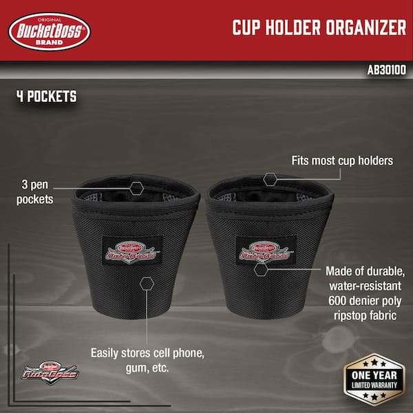 Auto Boss Interior Car Accessory Car Cup Holder Organizer with 3 Pen Pockets in Black