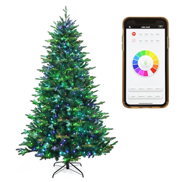 Gymax 8 ft. Pre-Lit Artificial Christmas Tree with App Control and 