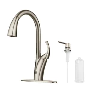 Single Handle Pull Down Sprayer Kitchen Faucet with Deckplate in Brushed Nickel