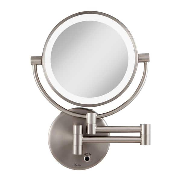 Led Lighted Round Wall Mount Bi View, Lighted Accordion Makeup Mirror