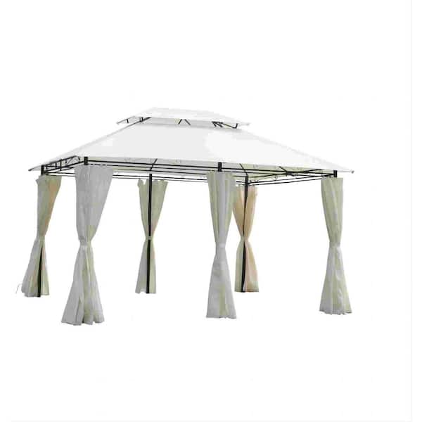 Unbranded 10 ft. x 13 ft. Outdoor Steel Frame Patio Gazebo Pavilion Canopy Tent Shelter with Double Straight top, Curtain