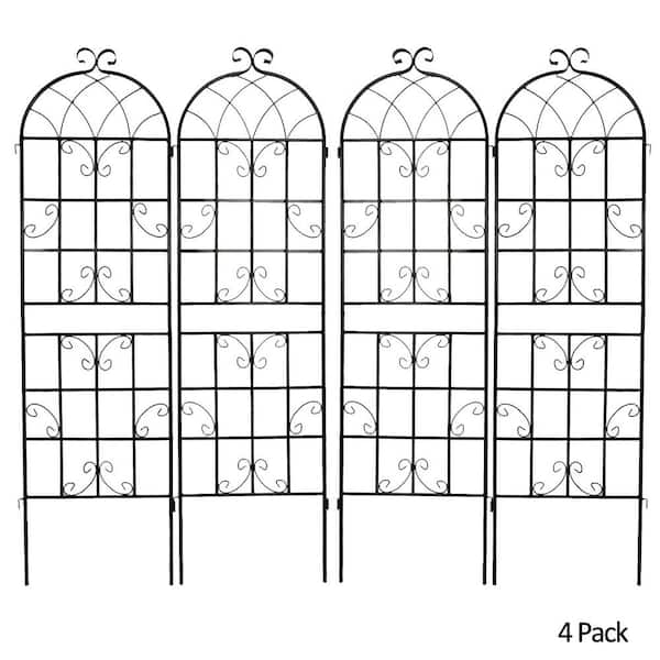 ToolCat 71 in. x 19.7 in. Metal Garden Trellis Rustproof Outdoor Flower Support for Climbing Plants, Black (4-Pack)