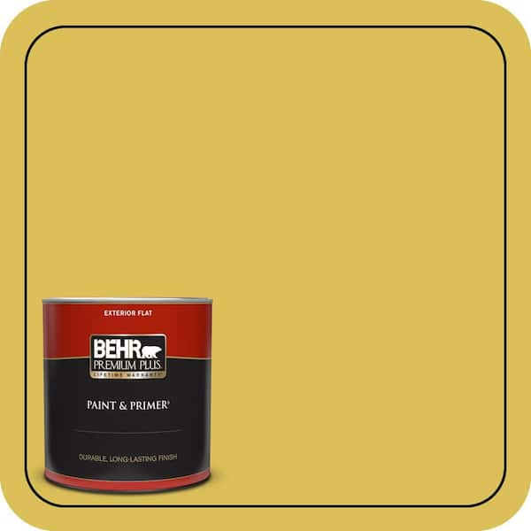 BEHR PREMIUM PLUS 1 qt. #P320-6 Sulfur Yellow Flat Exterior Paint & Primer
