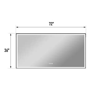 72 in. W x 36 in. H Large Rectangular Framed LED Anti-Fog Wall Mount Bathroom Vanity Mirror in Matte Black