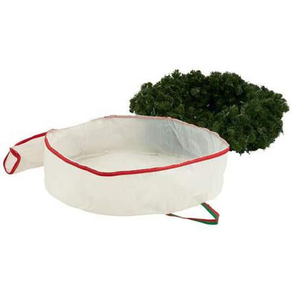 HOUSEHOLD ESSENTIALS 30 in. W White with Red and Green Artificial Storage Bag for Wreaths