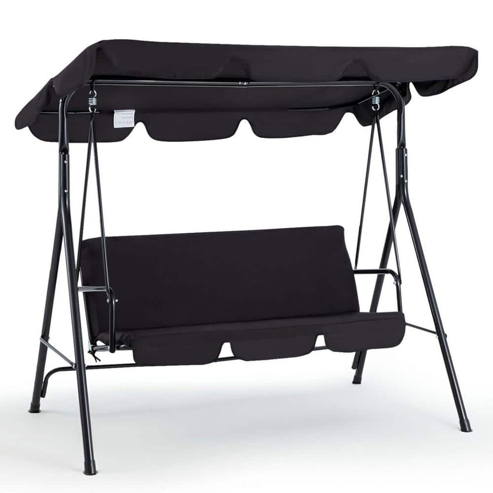 67.7 in. W Black Patio Swings, With Removable Cushion and Adjustable Shade