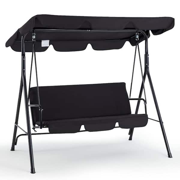 Unbranded 67.7 in. W Black Patio Swings, With Removable Cushion and Adjustable Shade
