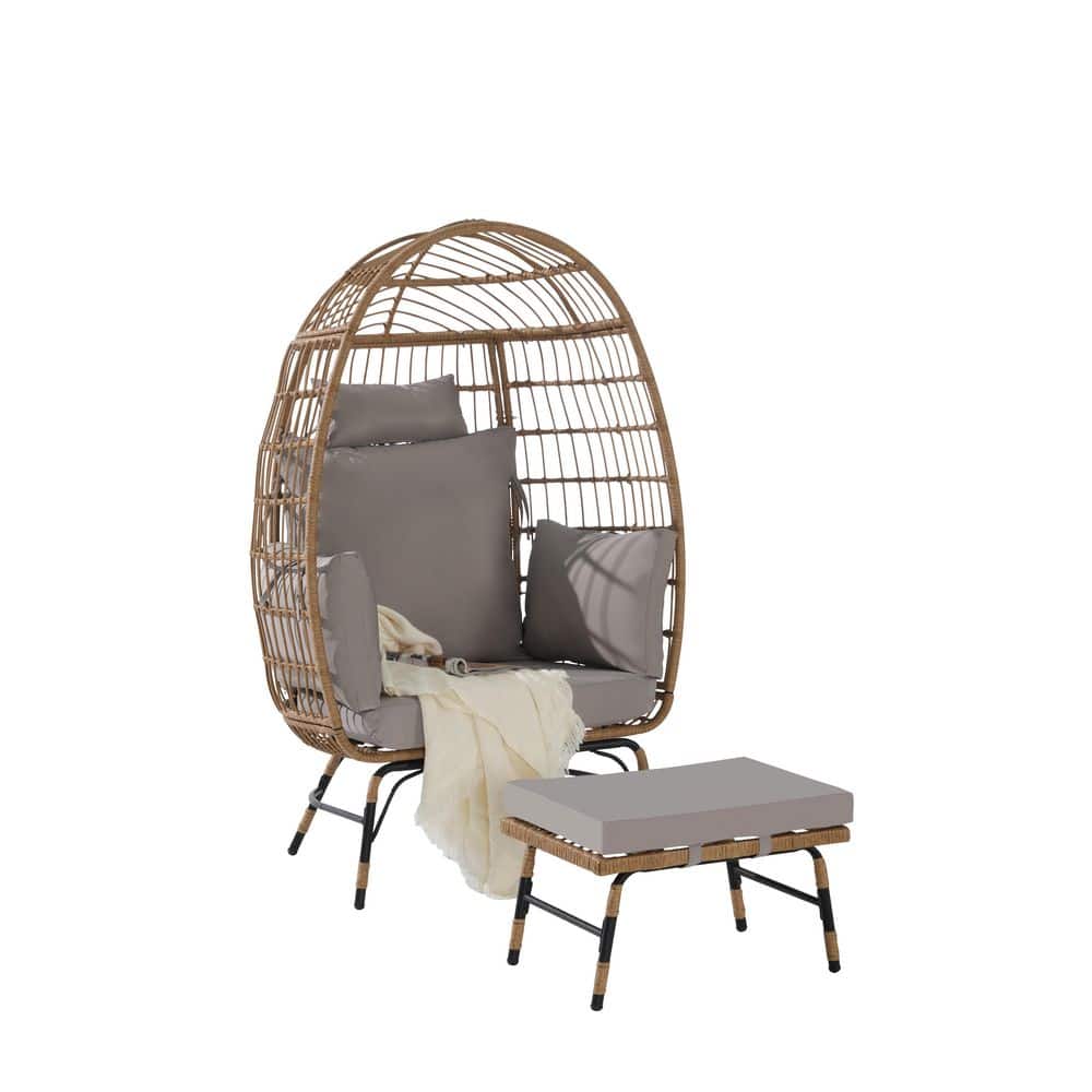 58.2 in. Gray Wicker Rattan Egg Chair with Ottoman Thick Cushions 500 lb. Capacity Lounge Chair price history on PriceWatchPro