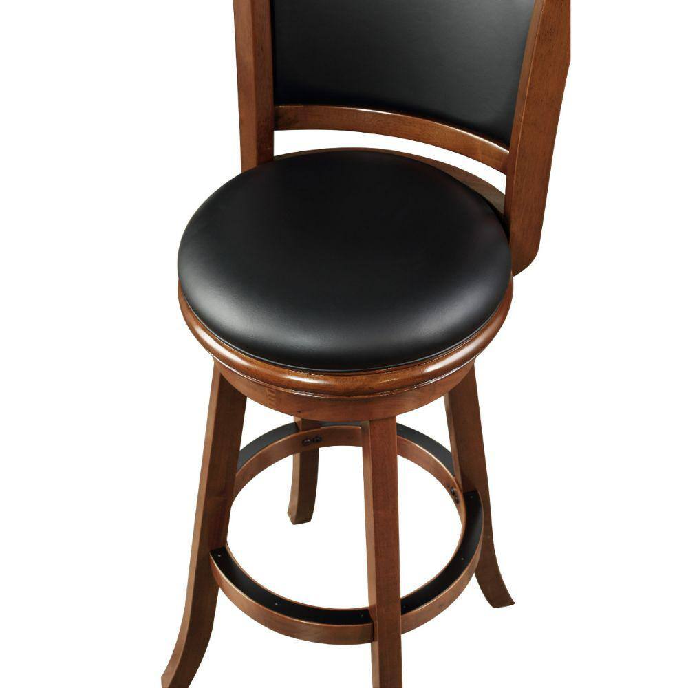 Cherry Brown Extra Tall Swivel Bar Stool with Black Faux Leather