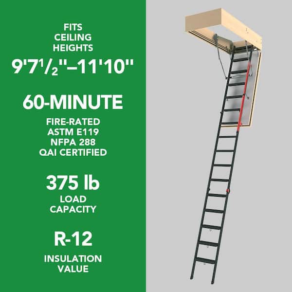 LMF 60, 9 ft. 7.5 in. - 11 ft. 10 in., 30 in. x 56.5 in. Fire-Rated Insulated Metal Attic Ladder, 350 lbs. Load Capacity