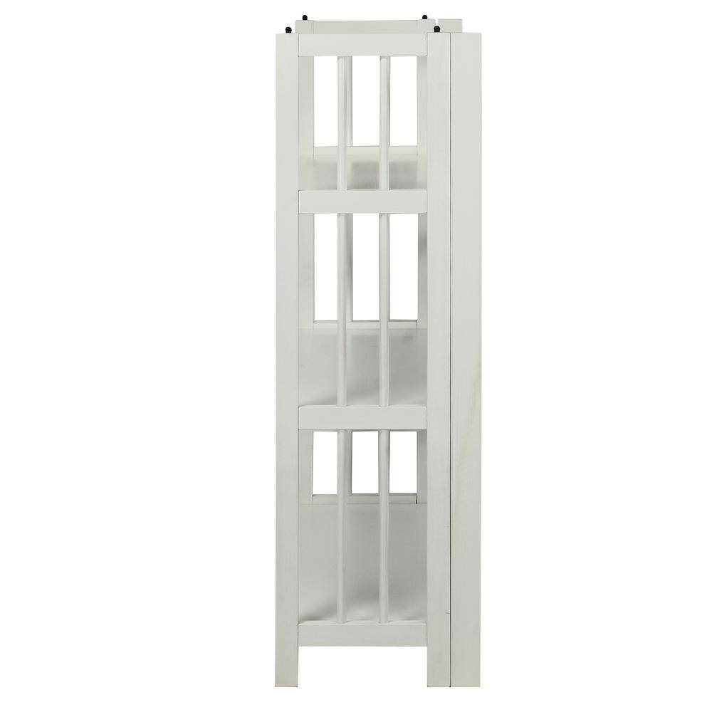Elegant White Solid Wood 3-Shelf Stackable Folding Bookcase