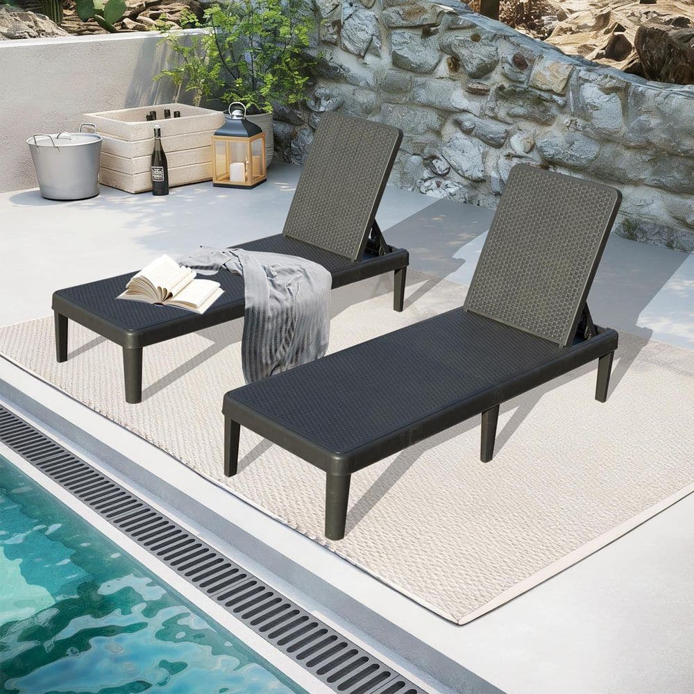 Armless Outdoor Chaise Lounge Chairs Set of 2 with Adjustable Backrest, Gray price history on PriceWatchPro