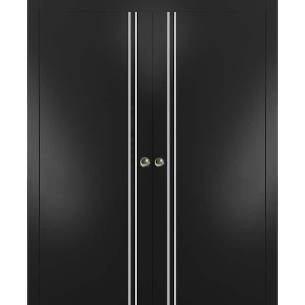 Sartodoors 60 in. x 96 in. 2 Panel Black Matte Finished Solid Wood with Honeycomb Sliding Door with Hardware