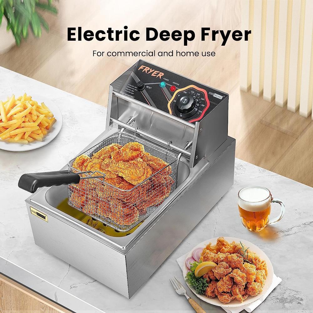 2500W Stainless Steel Electric Deep Fryer with 6.3 QT Basket