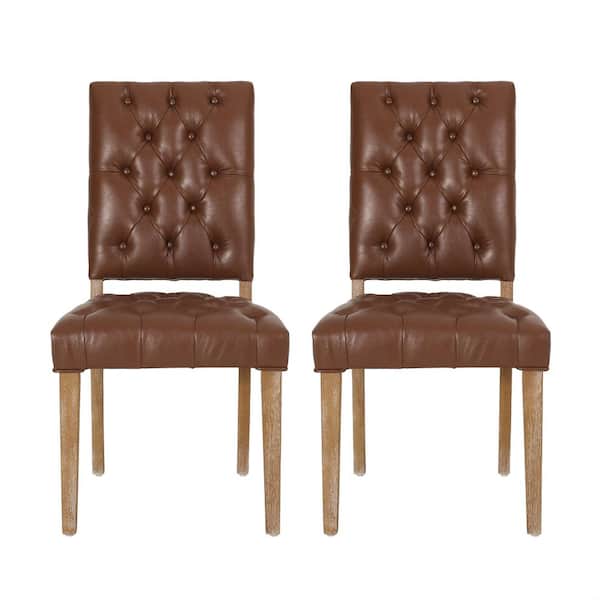 Noble House Uintah Cognac Brown and Natural Tufted Dining Chair (Set of 2)