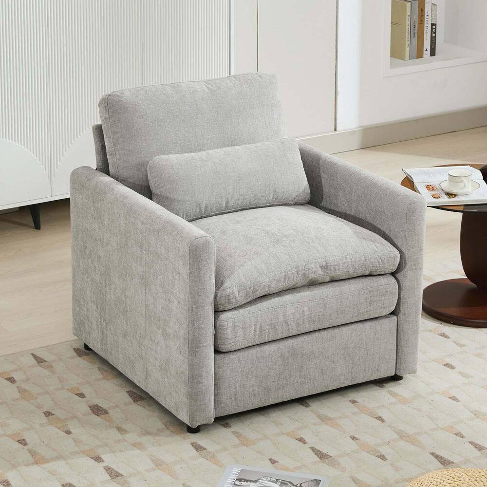 Light Grey Chenille Cozy Upholstered Armchair Oversized Single Sofa Chair w