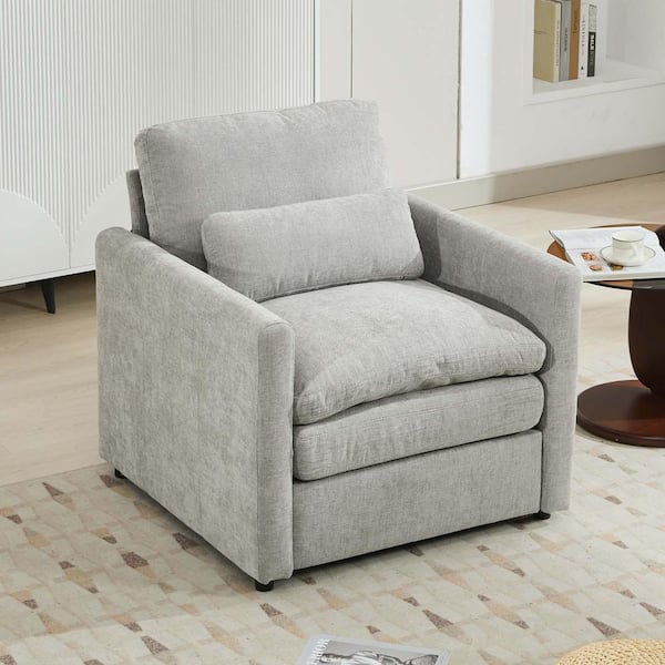 Unbranded Light Grey Chenille Cozy Upholstered Armchair Oversized Single Sofa Chair with Double Cushions for Living Room