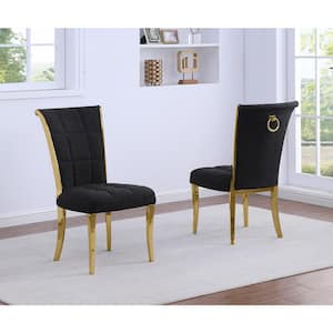 Raina Black Boucle Fabric Side Chair (Set of 2) with Gold Legs