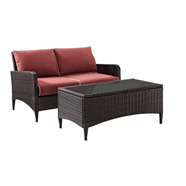 CROSLEY FURNITURE Kiawah 2-Piece Wicker Patio Conversation Set with Sangria Cushions
