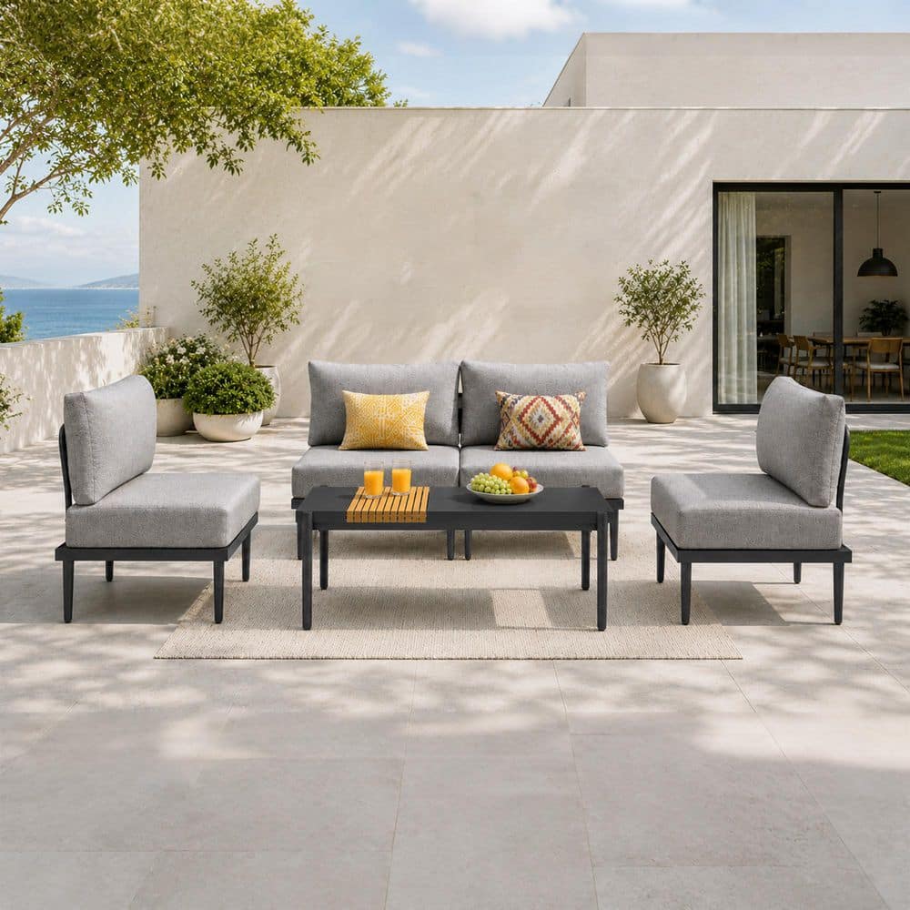 5-Piece Metal Patio Conversation Set Outdoor Sectional Set with Soft Cushions and Coffee Table, Grey price history on PriceWatchPro